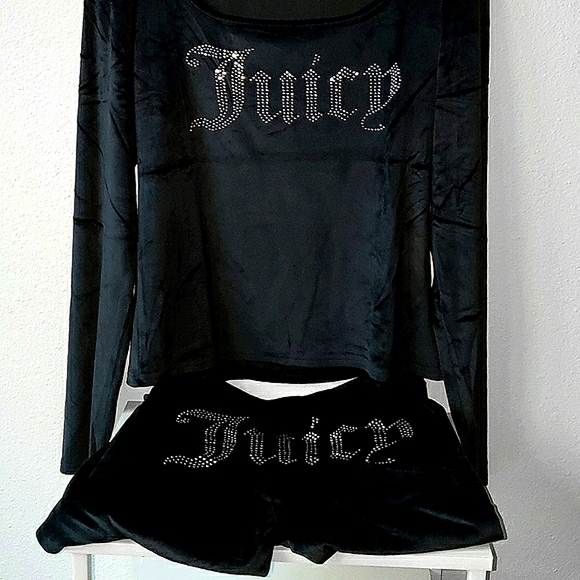 Juicy Couture Jackets & Blazers - Juicy Couture Velour Set Top and Pants Black Pajama Set Women XL